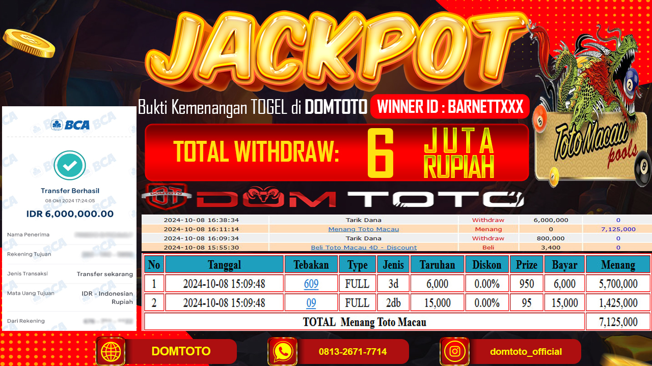 JACKPOT TOGEL TOTO MACAU 08 OKTOBER 2024